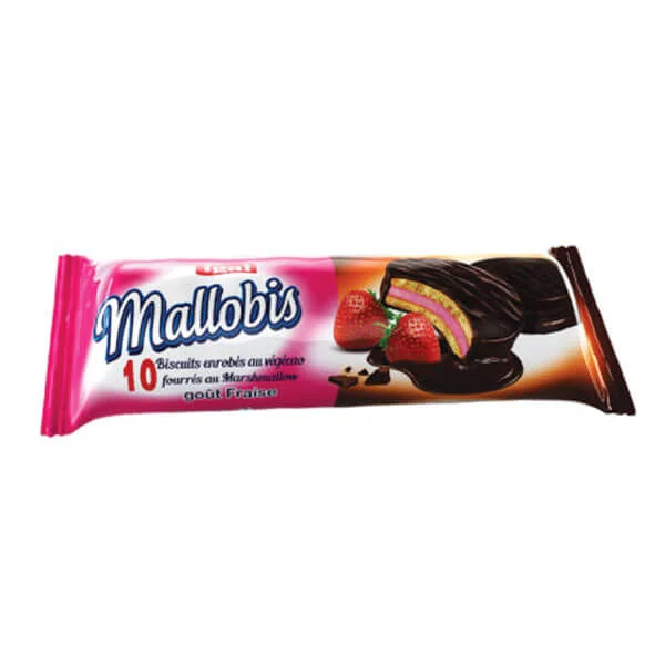 Igal Mallobis Biscuits Enrobés au Végicao Fourrés au Marshmallow Goût Fraise 10 Pièces