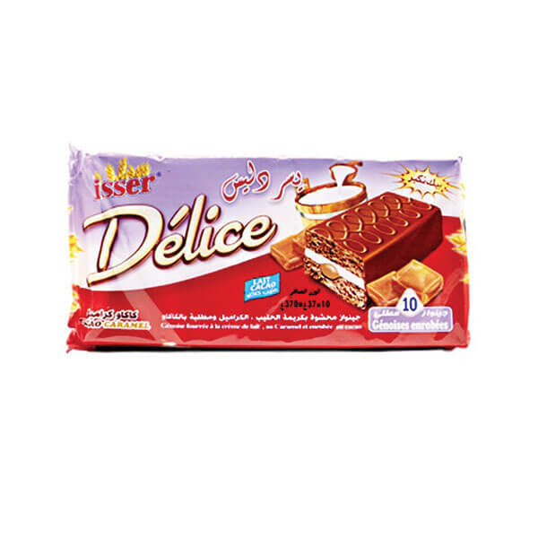 Isser Délice (génoise fourrée a la crème au lait au caramel et enrobé au cacao) 10 pièces 370g